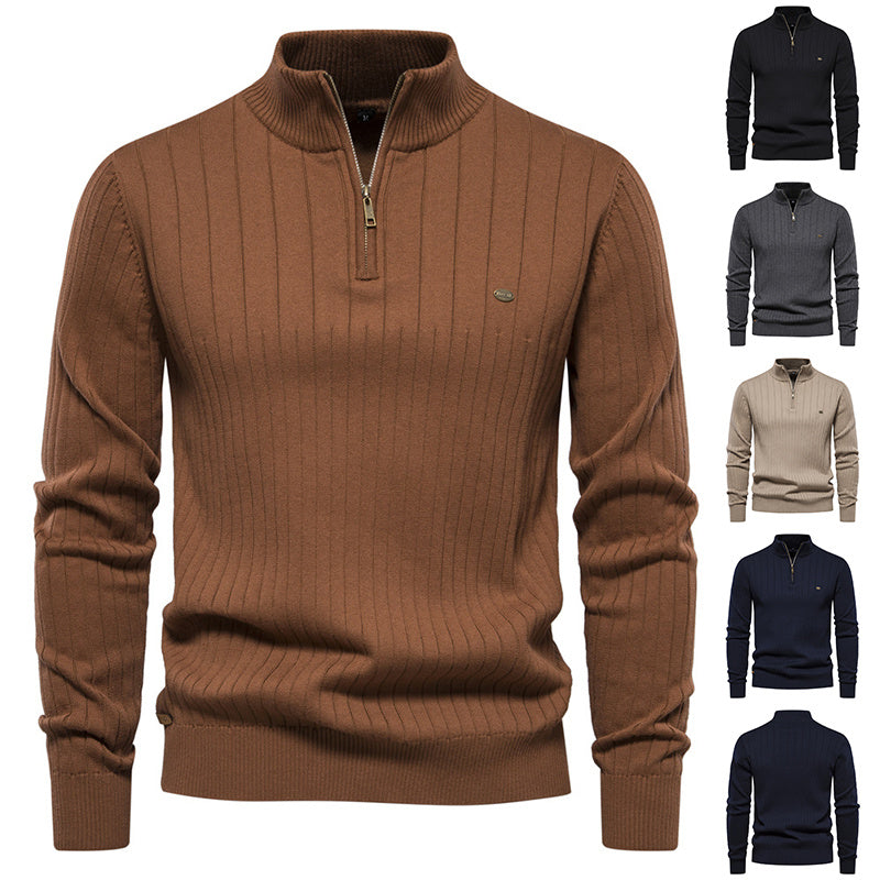 Men's Stand Collar Half-zipper Knit Sweater