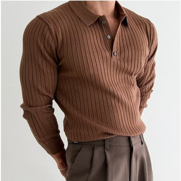 Long Sleeve Solid Striped Knitted Bottoming Shirt