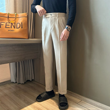 Woolen Draping Cropped Straight Casual Suit Pants For Men