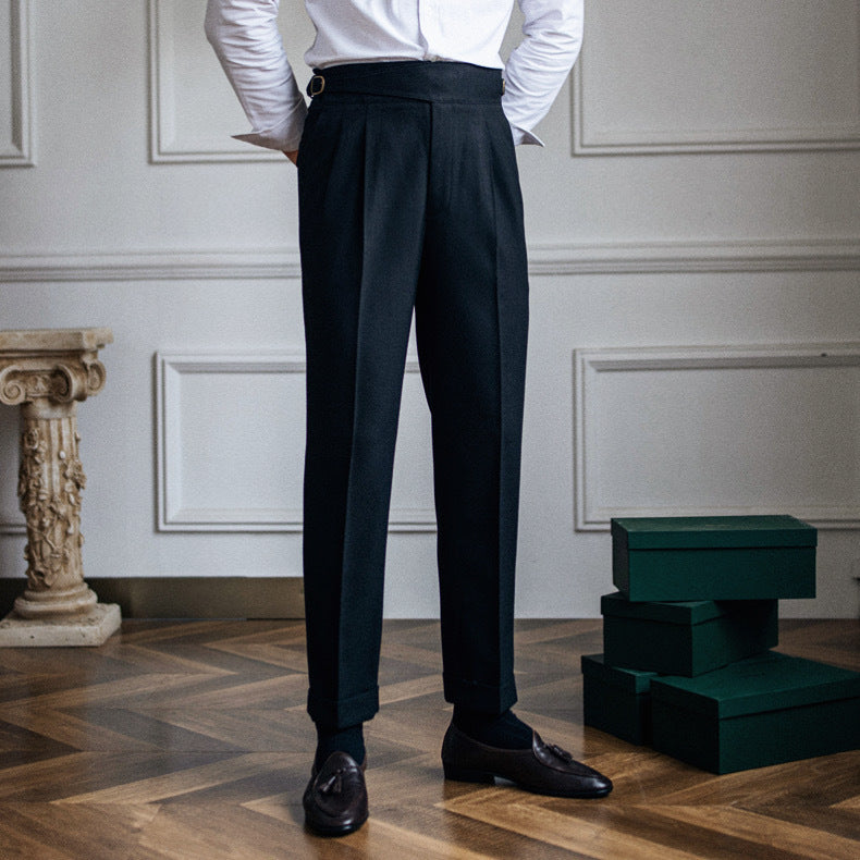 High Waist Straight Length British Men Casual Suit Pants